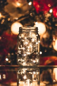 string lights in mason jar